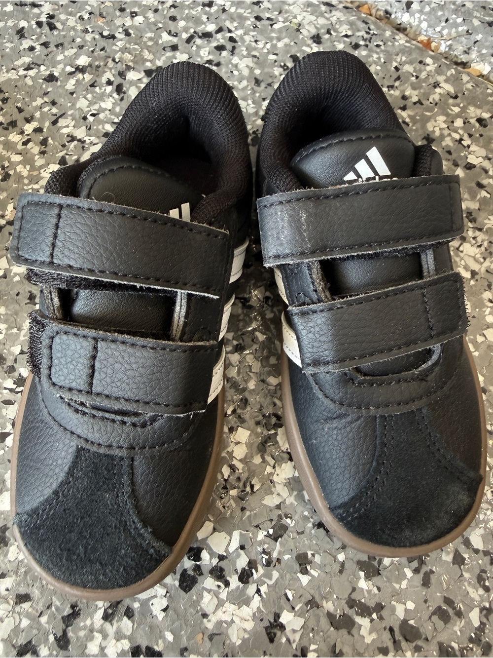 adidas Kids Black Sneakers with Brown Outsole and White Stripes